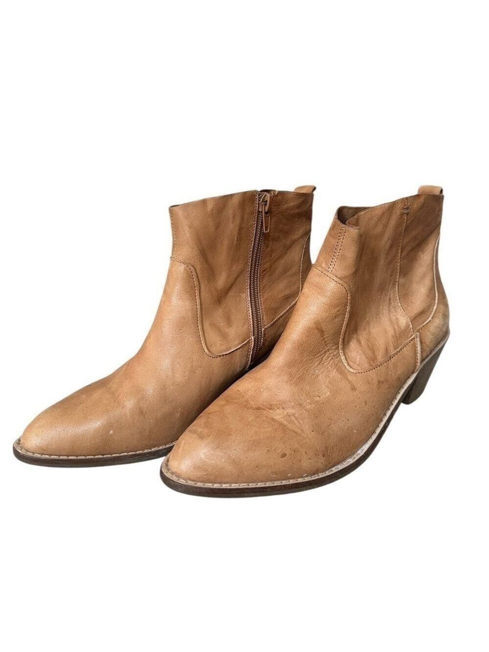 Kelsi Dagger Brooklyn Tan leather cowgirl style ankle booties side zip size 8 - Picture 2 of 6